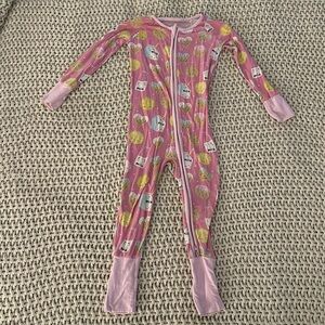 Gently Worn Little Sleepies Pink Cookies & Milk Zippie. Size 12-18 Months.